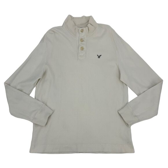 American Eagle Outfitters Henley Sweater Mens XL Extra Large Ivory Mock Neck AE - Picture 1 of 9